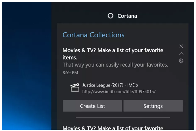 Cortana’s new Collections feature