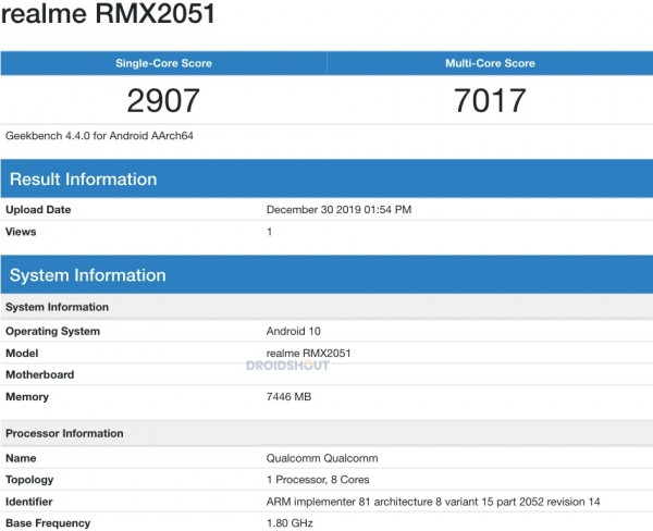 Realme تعتمد كلاً من هاتفي Realme X50 Youth وRealme X50 في Geekbench