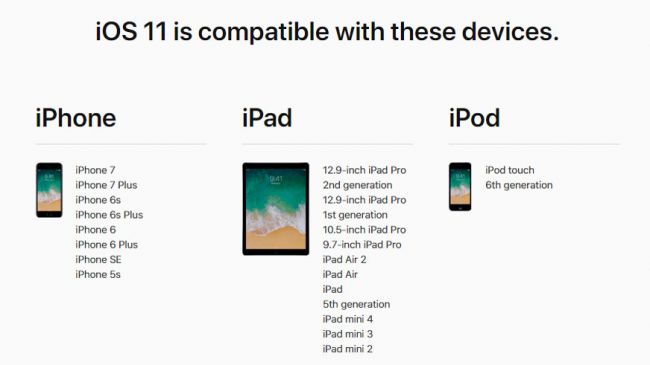 iOS 11 compatibility list