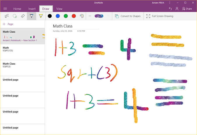 onenote ink effects